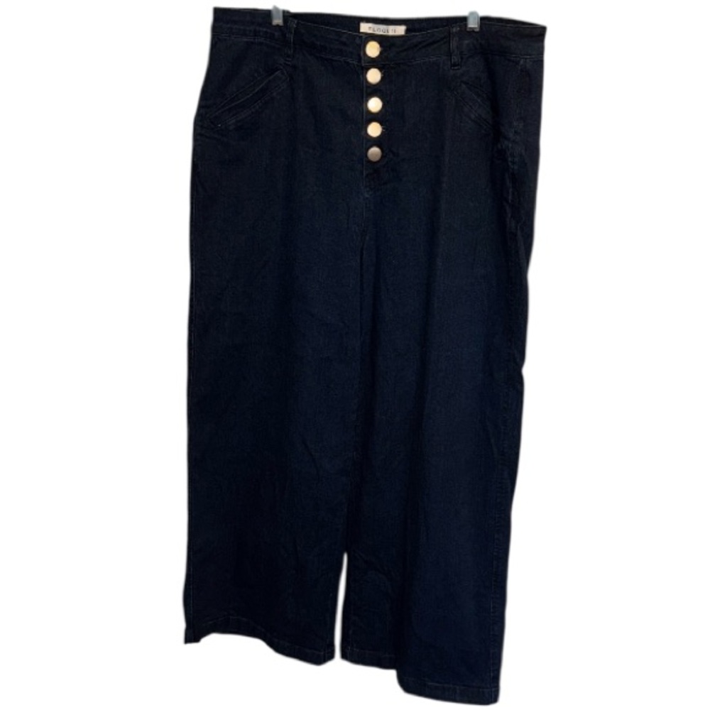 Eloquii Navy Wide-Leg Trousers size 18 denim Jean dark wash stretch